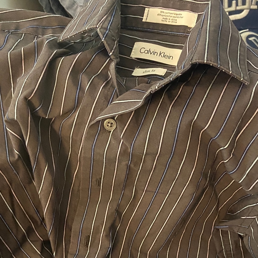 Calvin Klein Slim Fit Gray Pinstripe Dress Shirt boys size 8